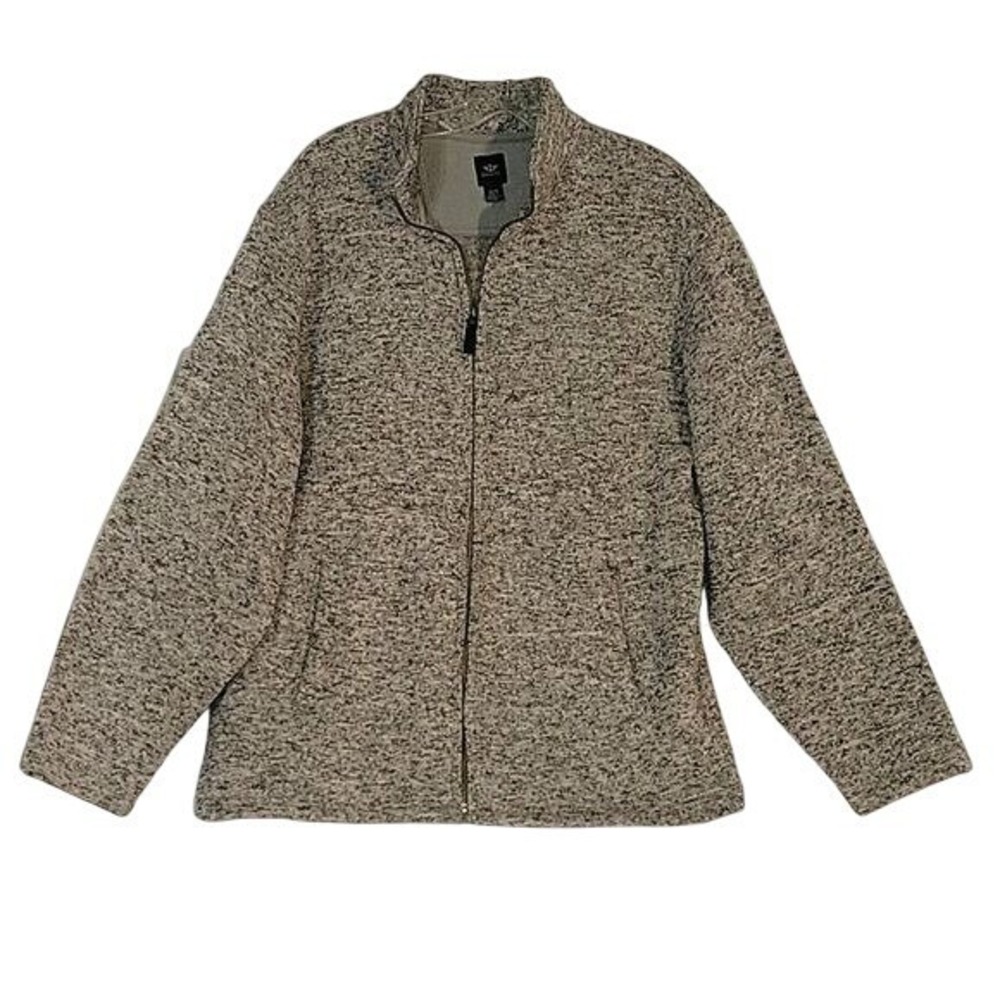Dockers Mens XL Full Zip Marled Sweater Jacket Grey Fleece Lined Mock Neck XL